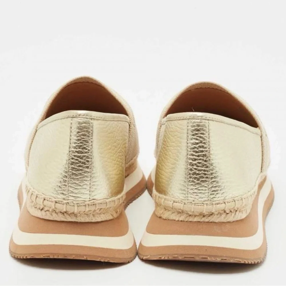 Tory Burch Gold/Beige Knit Fabric Daisy Espadrille Slip-On‎ Sneakers Sz 9
